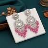 Tessara Silver Kundan Drop Earrings with Rani Pink Beads