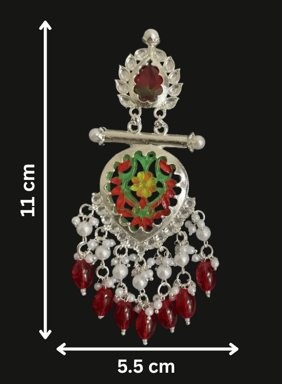 Tessara Silver-Plated Hand-Painted Meenakari Dangler Earrings with Red Beads