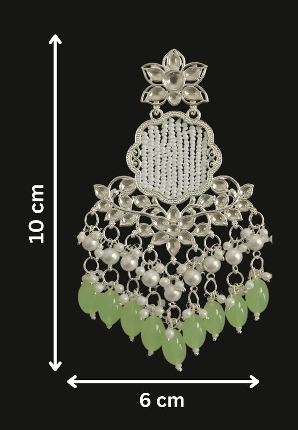 Tessara Silver Kundan Chandeliers with Pista Green Beads