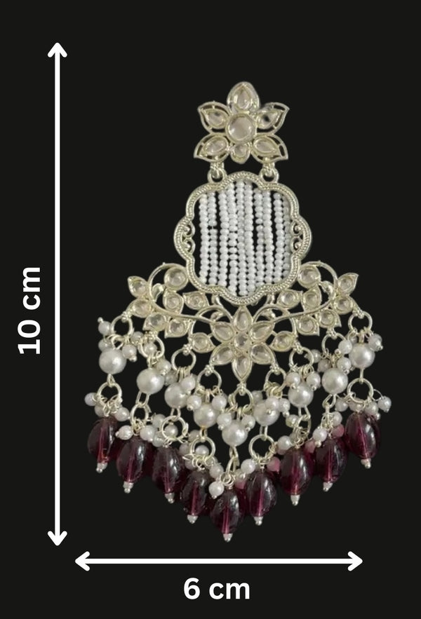 Tessara Silver Kundan Chandeliers with Wine Beads