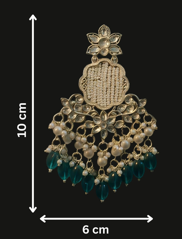 Tessara Silver Kundan Chandeliers with Rama Green Beads