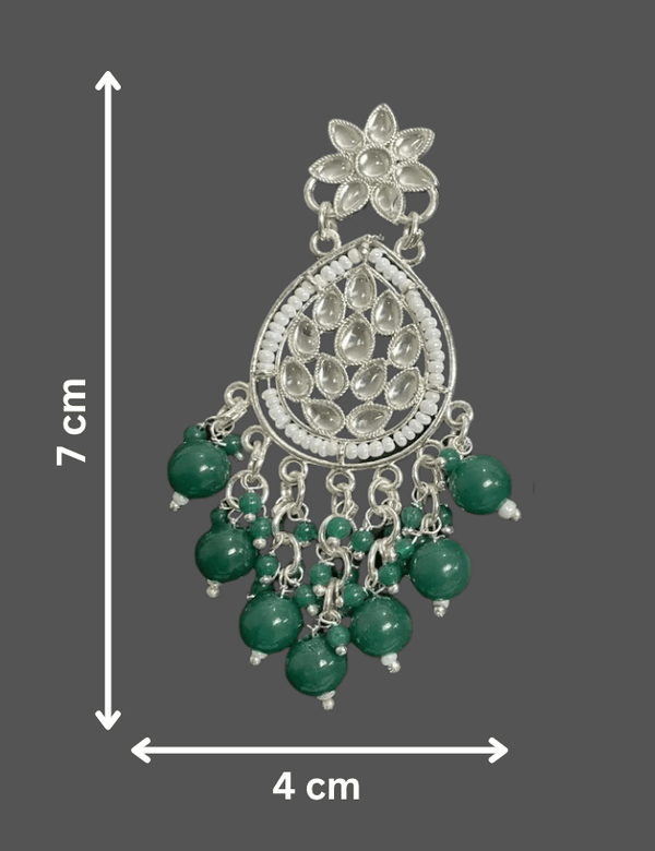 Tessara Silver Kundan Danglers with Bottle Green Beads