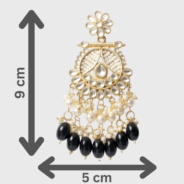 Tessara Gold-Plated Kundan & Pearl Chandbali Earrings with Black Beads
