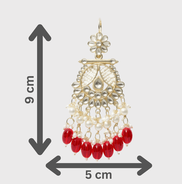 Tessara Gold-Plated Kundan & Pearl Chandbali Earrings with Ruby Red Beads