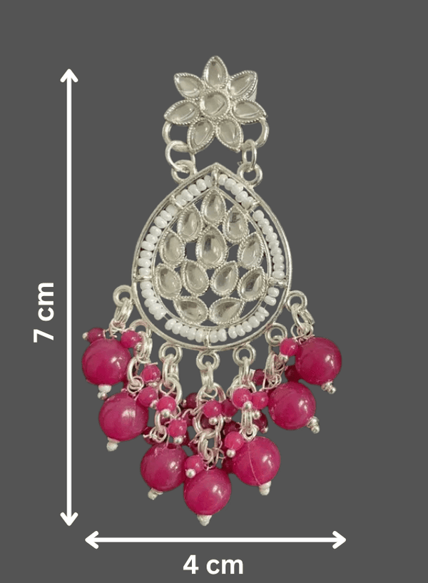 Tessara Silver Kundan Teardrop Danglers with Rani Pink Beads