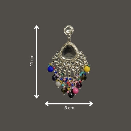 Tessara Gold-Plated Kundan Chandelier Earrings with Multicolor Beaded Tassels