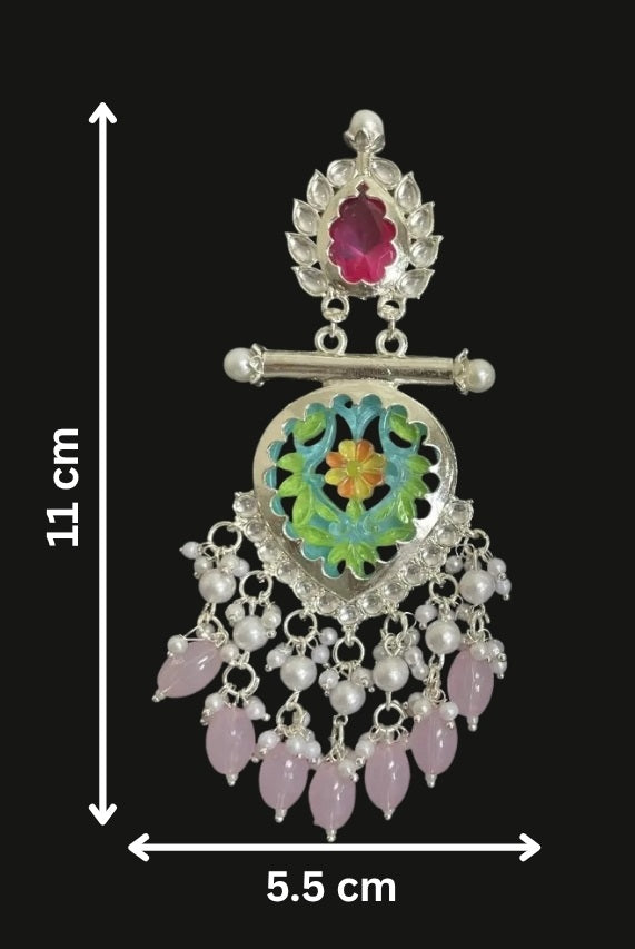 Tessara Silver-Plated Multicolor Meenakari Earrings with Onion Pink Beaded Tassels