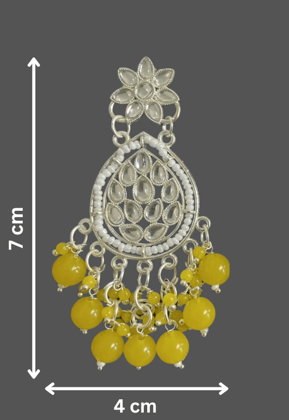 Tessara Silver Kundan Teardrop Danglers with Yellow Beads
