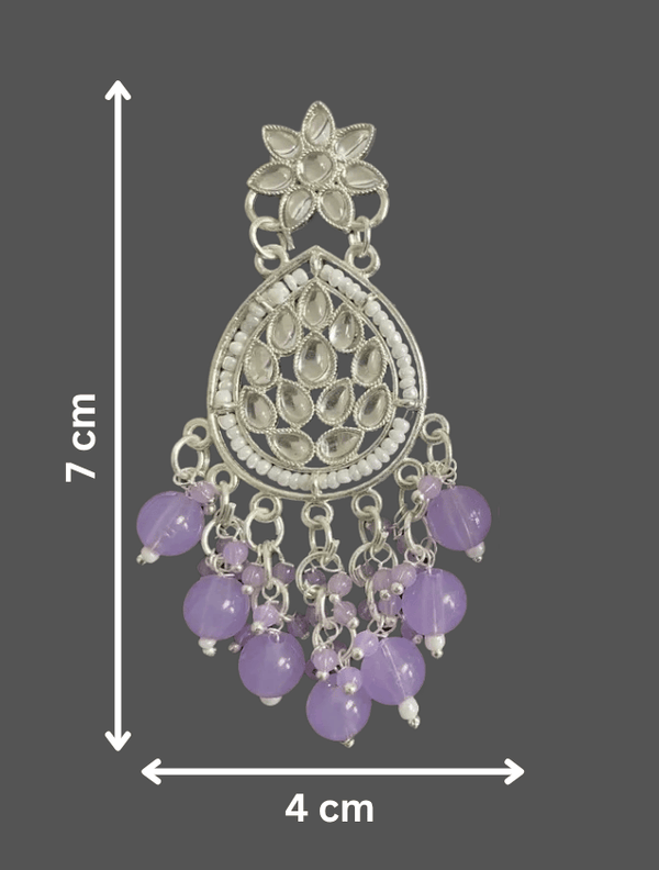 Tessara Silver Kundan Teardrop Danglers with Lavender Beads
