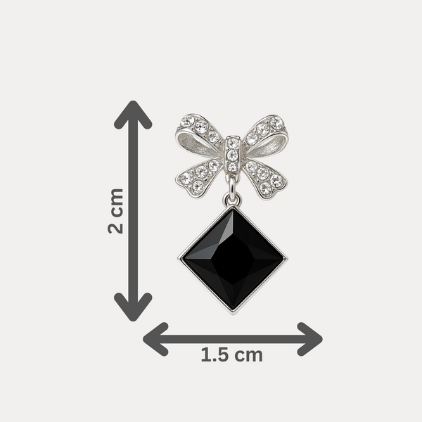 Tessara Silver-Plated Bow Drop Earrings with Black Square Stone