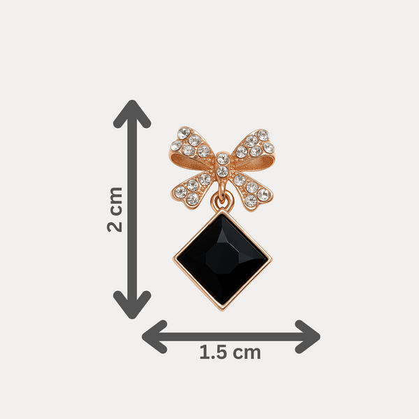 Tessara Gold-Plated Bow Drop Earrings with Black Square Stone