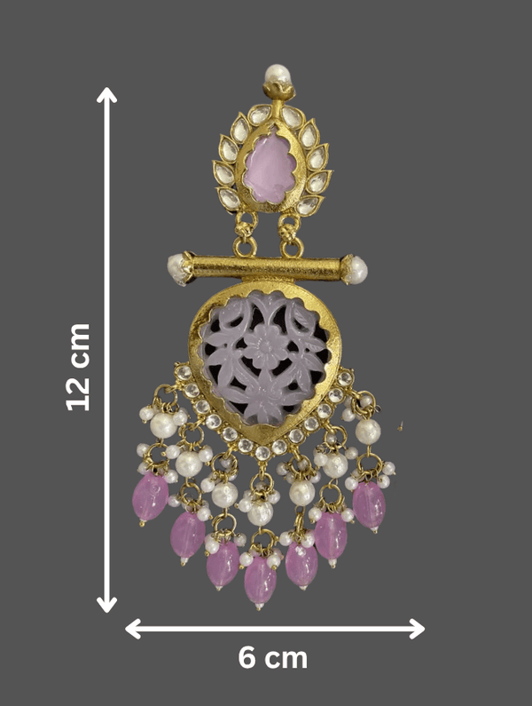 Tessara Gold-Plated Carved Stone & Pearl Drop Earrings in Lavender
