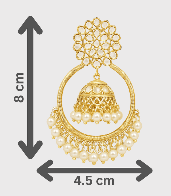 Tessara Gold Kundan & Pearl Bali Jhumki Earrings