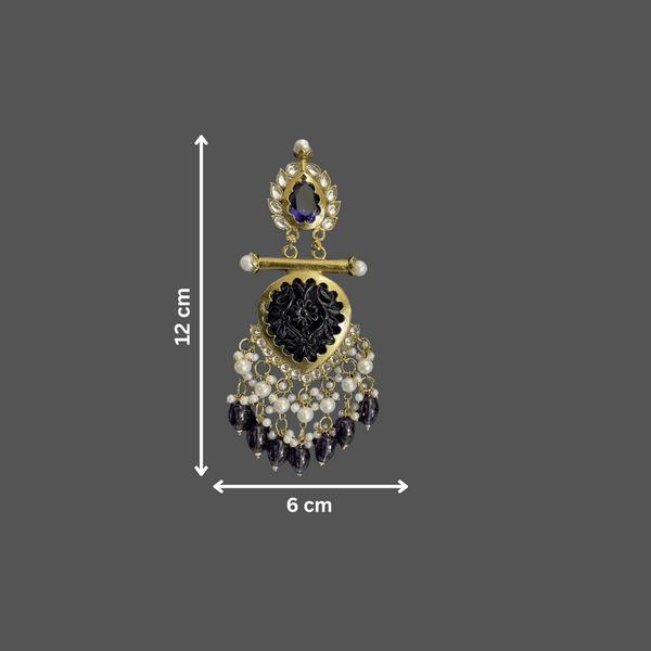 Tessara Gold-Plated Carved Stone & Pearl Drop Earrings in Purple