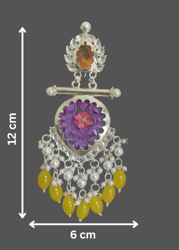 Tessara Silver-Plated Multicolor Carved Stone Earrings with Yellow Beaded Tassels