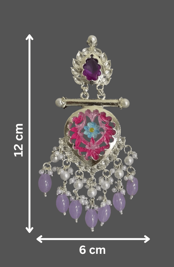 Tessara Silver-Plated Multicolor Meenakari Earrings with Lavender Beaded Tassels