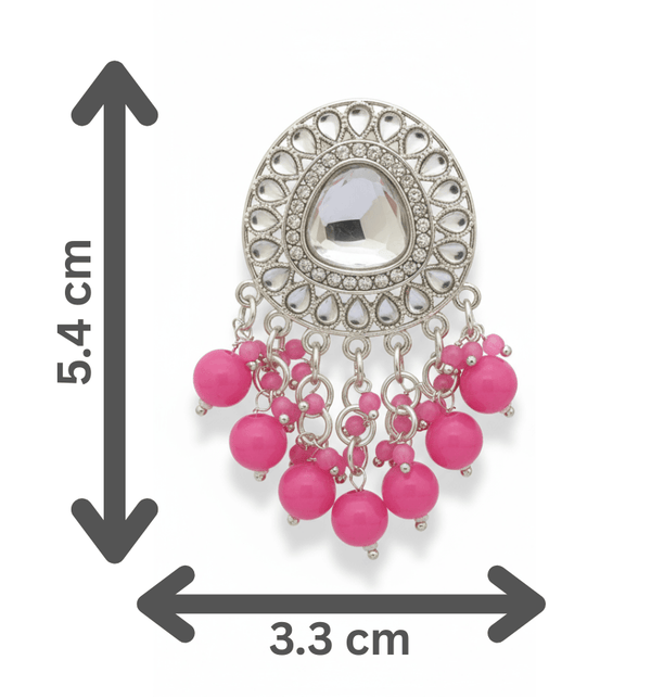 Tessara Gold-Plated Kundan Drop Earrings with Rani Pink Beaded Fringe