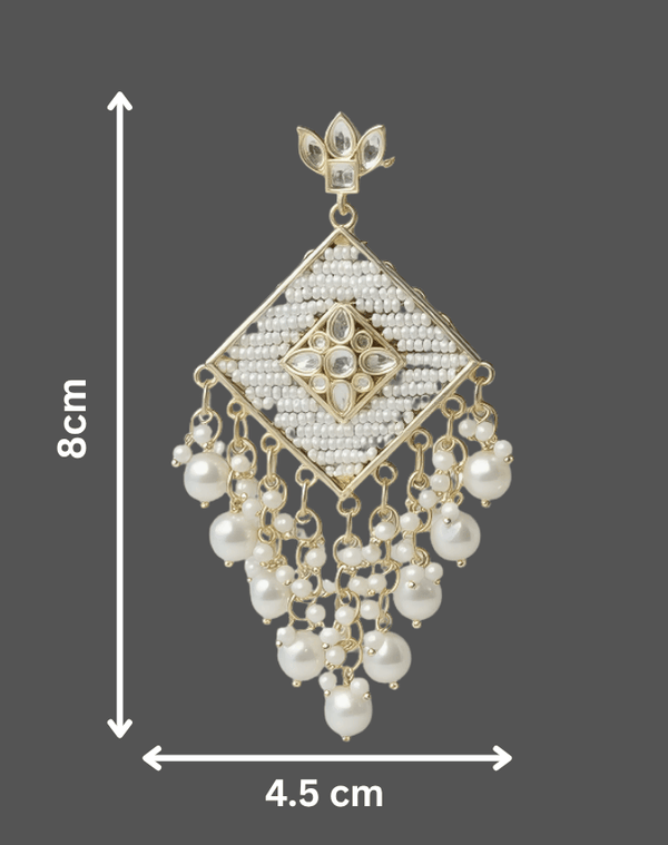 Tessara Gold-Plated Pearl Woven Diamond Chandelier Earrings in White