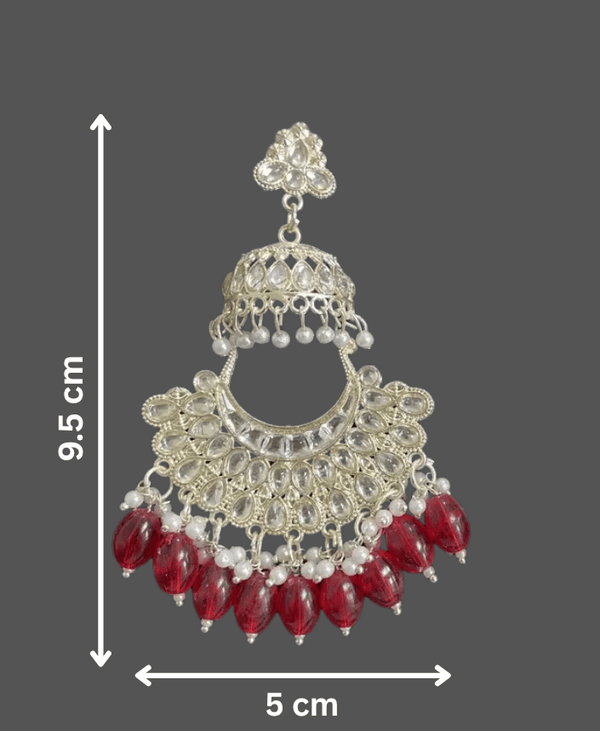 Tessara Gold Kundan Pearl Chandbali with Ruby Red Beads