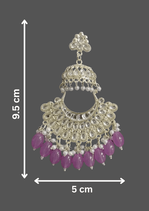 Tessara Silver-Plated Kundan Chandbali Earrings with Lavender Beads