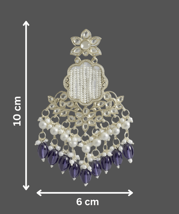 Tessara Silver Kundan Chandeliers with Purple Beads