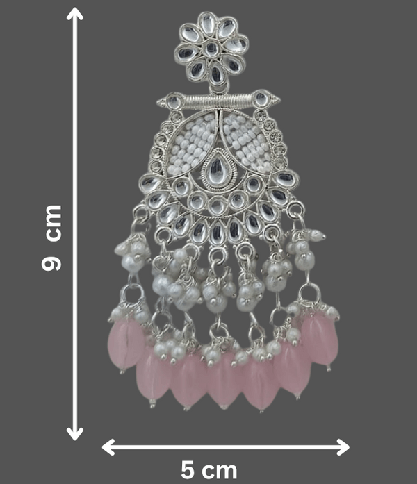 Tessara Gold-Plated Kundan & Pearl Chandbali Earrings with Onion Pink Beads