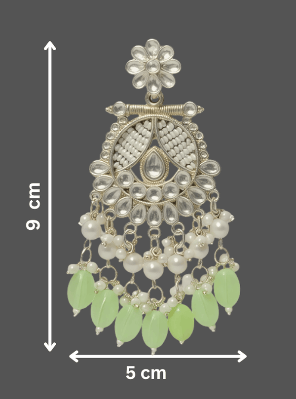 Tessara Gold-Plated Kundan & Pearl Chandbali Earrings with Pista Green Beads