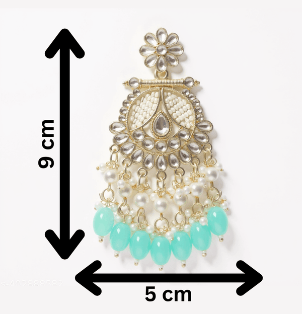 Tessara Gold-Plated Kundan & Pearl Chandbali Earrings with Sea Green Beads