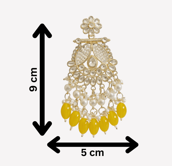 Tessara Gold-Plated Kundan & Pearl Chandbali Earrings with Yellow Beads