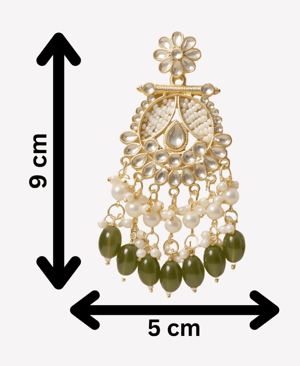 Tessara Gold-Plated Kundan & Pearl Chandbali Earrings with Mehendi Green Beads