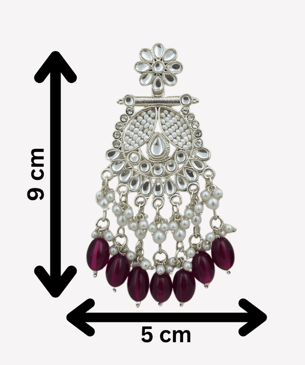 Tessara Silver-Plated Kundan Chandelier Earrings with Wine Beads