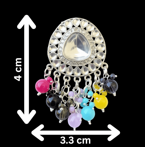 Tessara Silver-Plated Kundan Drop Earrings with Multicolor Beaded Fringe