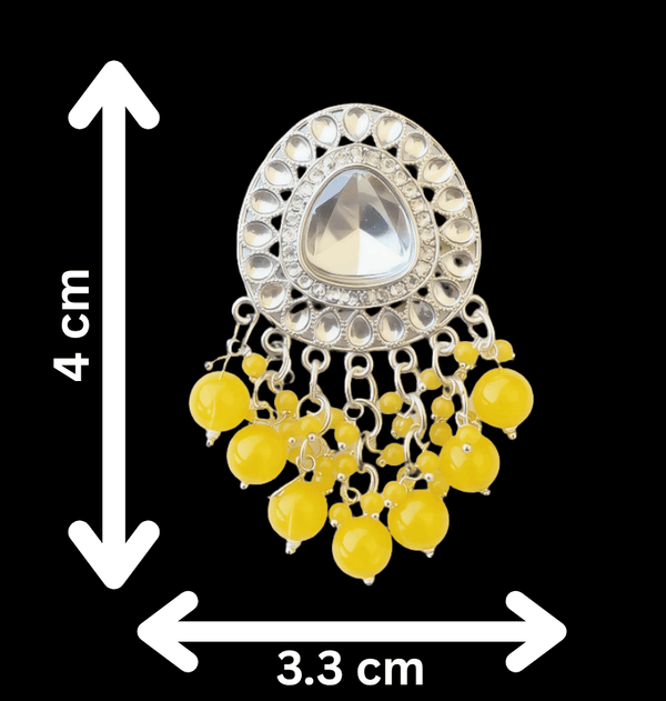 Tessara Silver-Plated Kundan Drop Earrings with Yellow Beaded Fringe