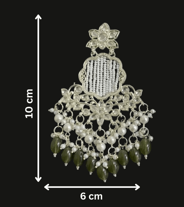 Tessara Silver Kundan Chandeliers with Mehendi Green Beads