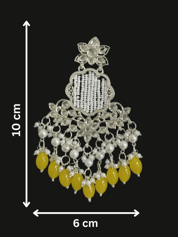 Tessara Silver Kundan Chandeliers with Yellow Beads
