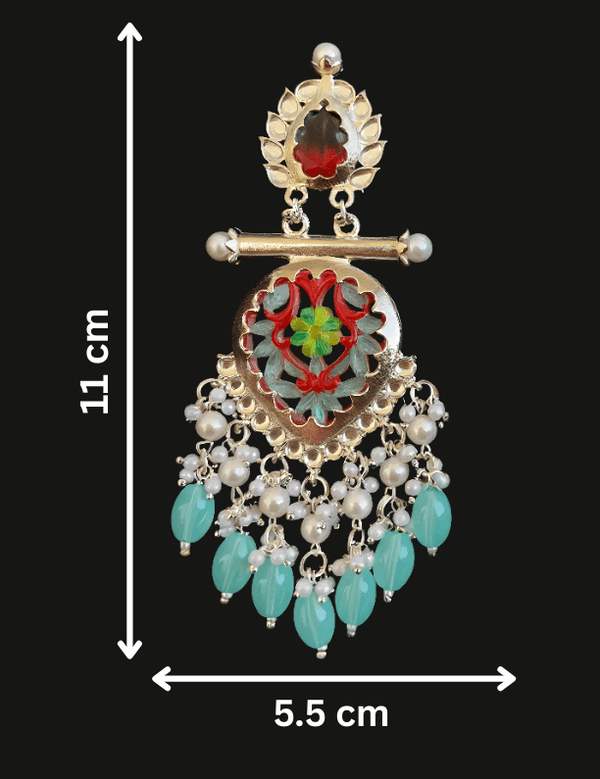 Tessara Gold-Plated Multicolor Meenakari Earrings with Sea Green Beaded Tassels