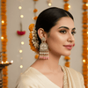 Tessara Gold-Plated Kundan Chandelier Earrings with Baby Pink Beads