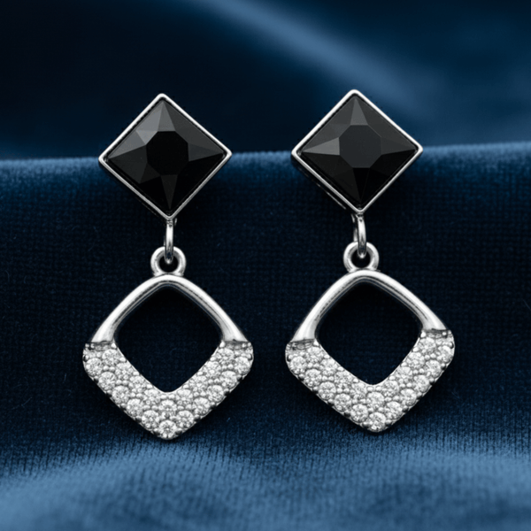 Tessara Sterling Silver Black Stone & Zirconia Drop Earrings