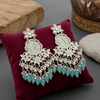 Tessara Silver Kundan Chandeliers with Sea Green Beads