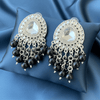 Tessara Silver-Plated Kundan Drop Earrings with Black Beaded Fringe