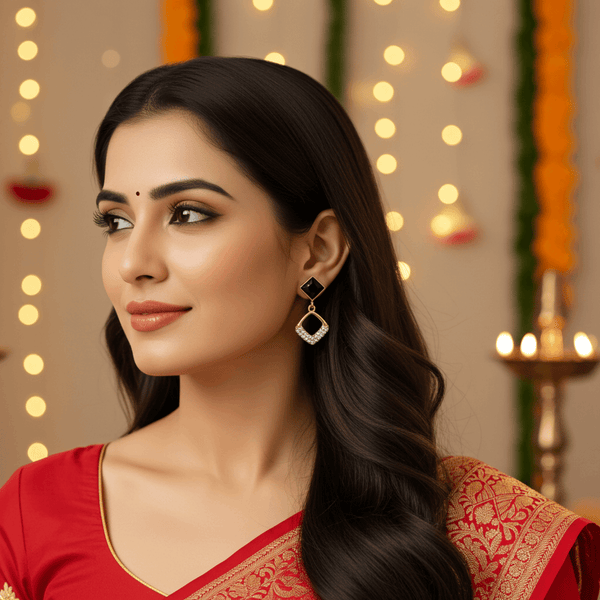 Tessara Gold-Plated Black Stone & Zirconia Drop Earrings