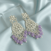 Tessara Silver Kundan Teardrop Danglers with Lavender Beads