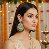 Tessara Gold-Plated Kundan & Pearl Chandbali Earrings with Mehendi Green Beads