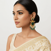 Tessara Gold-Plated Carved Stone & Pearl Drop Earrings in Bottle Green