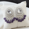 Tessara Silver-Plated Kundan Drop Earrings with Purple Beaded Fringe