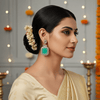 Tessara Silver-Plated Kundan Drop Earrings with Carved Sea Green Stone