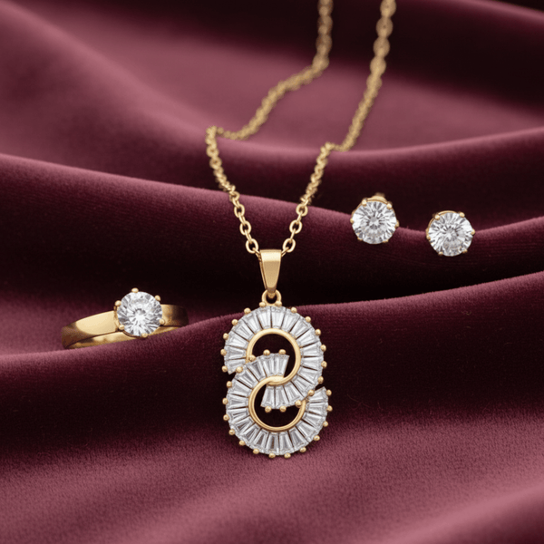 Tessara Gold-Plated Interlocked Zirconia Pendant Set