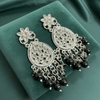 Tessara Silver-Plated Kundan Dangler Earrings with Black Beaded Tassels