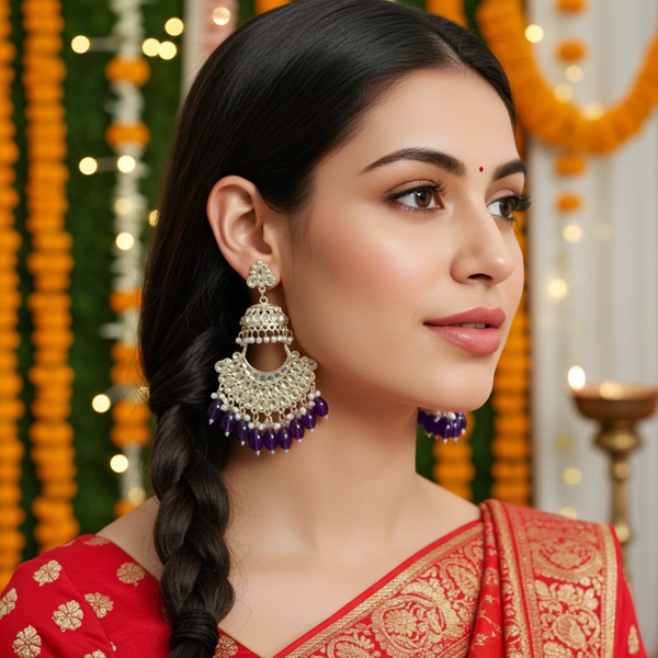 Tessara Gold Kundan Tiered Chandbali with Black Beads