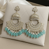 Tessara Gold Kundan Pearl Chandbali with Sea Green Beads
